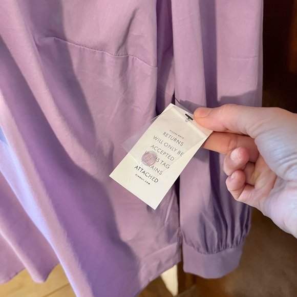 Eloquii Purple Poplin Pleated Collar Bow Top - Picture 5 of 12